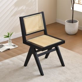 Vintage Solid Wood Rattan Chair, For Dining Room, living Room, Outdoor, Natural (Color: Black)