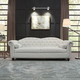 Classic Traditional Living Room Upholstered Sofa with high-tech Fabric Surface/ Chesterfield Tufted Fabric Sofa Couch, Large-White. (Color: as Pic)