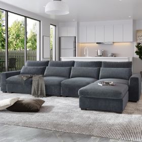 U_Style Modern Large L-Shape Feather Filled Sectional Sofa, Convertible Sofa Couch with Reversible Chaise for Living Room (Color: as Pic)