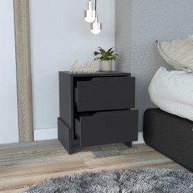 Nightstand Brookland, Bedside Table with Double Drawers and Sturdy Base, Black Wengue Finish (Color: as Pic)