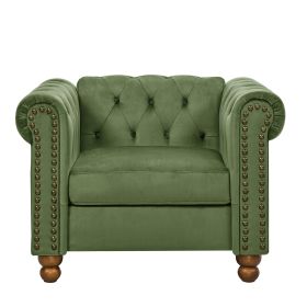 PHOYAL Large CHAIR, Velvet Sofa Classic Tufted Chesterfield Settee Sofa Modern 1 Seater Couch Furniture Tufted Back for Living Room (Green) (Color: as Pic)