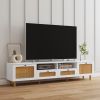 Farmhouse TV Stand Modern Wood Media Entertainment Center Console Table with 2 Doors and 2 Open Shelves