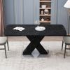 Modern Square Dining Table;  Stretchable;  Printed Black/white Marble +MDF X-Shape Table Leg with Metal Base