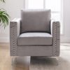 Modern Velvet Armchair Tufted Button Accent Chair Club Chair with Steel Legs for Living Room Bedroom